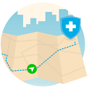 Icon of road map with path