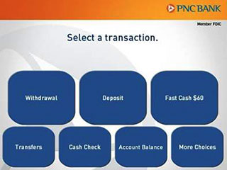 Select a transaction PNC ATM screen