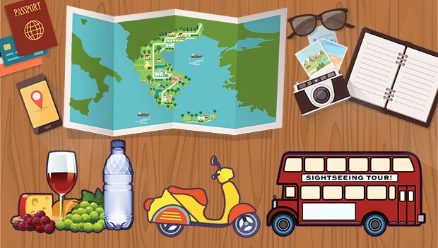 map with vacation items