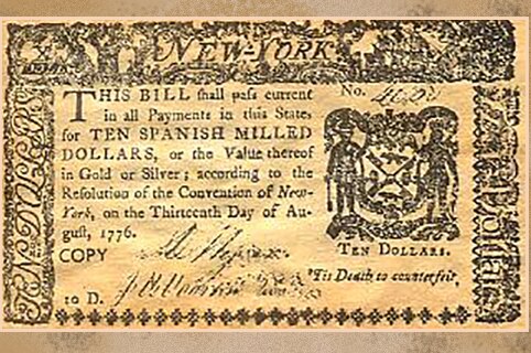 Billete de 10 dólares en 1776