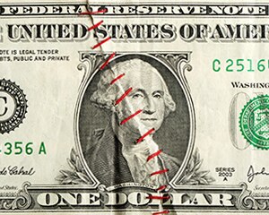 Dollar bill with stitches