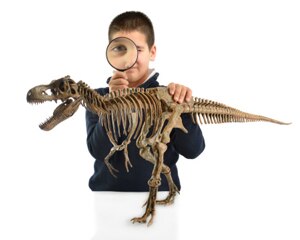 Niño jugando con un dinosaurio de juguete