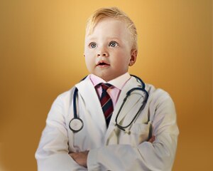 niña vestida como médico