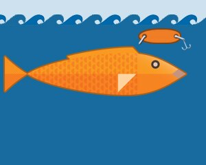 orange fish with lure