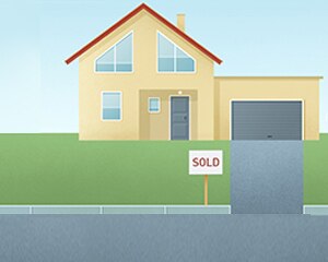 gráfico de una vivienda con un cartel de “vendida”