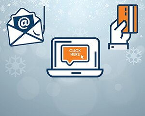 computer, envelope and gift card