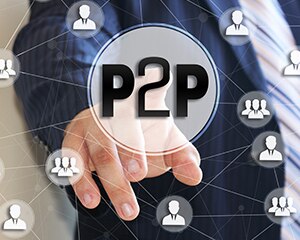 circle with "P2P" inside and various network circle images surrounding it