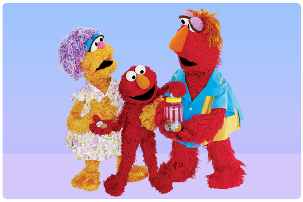 elmo counting change with his parents