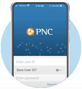 Smartphone Displaying PNC app home screen