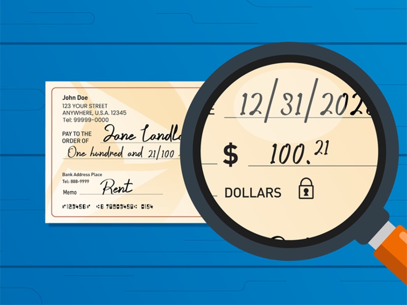 Personal check showing the check amount written in numbers and magnified.