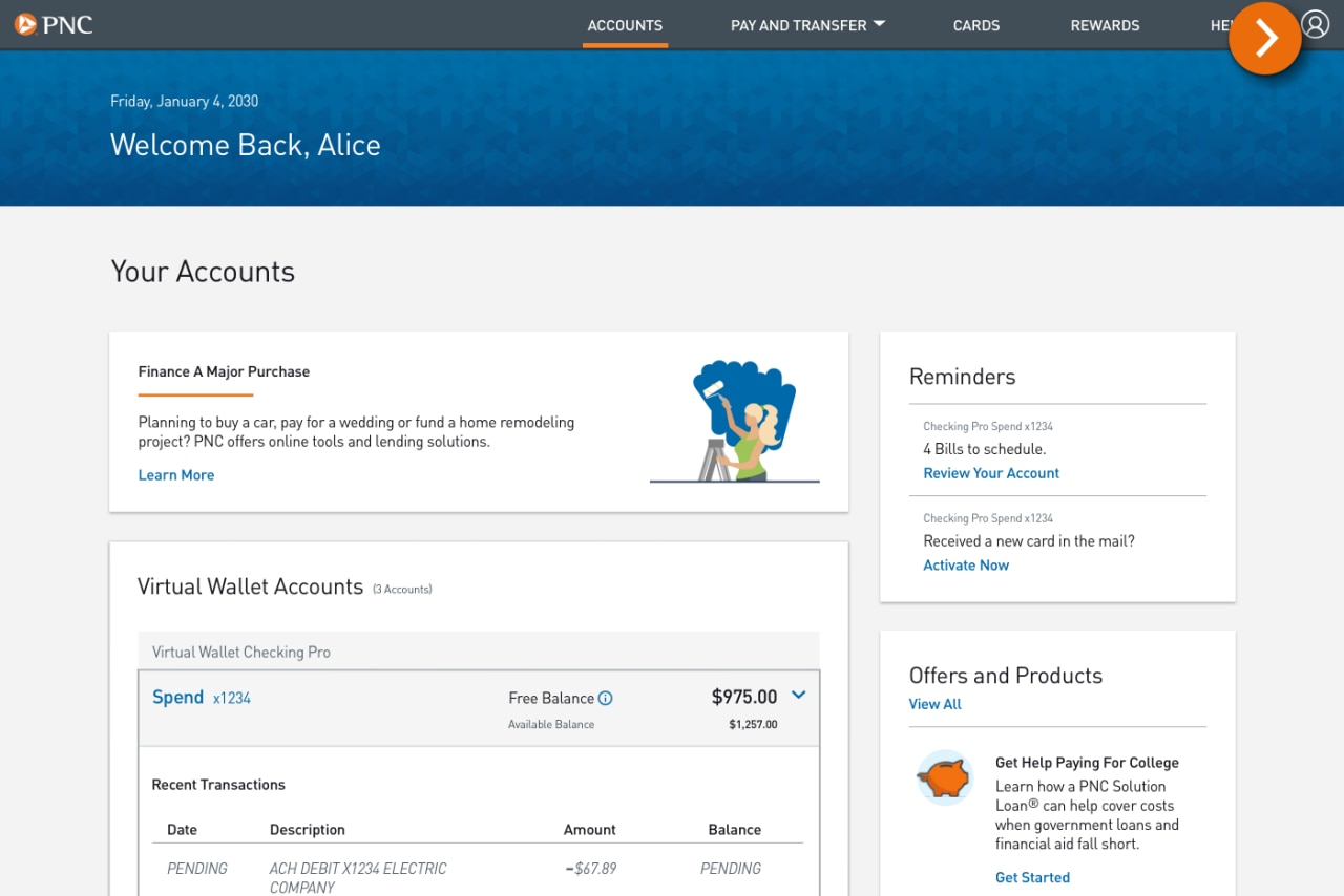 Screenshot of the Accounts landing page.​