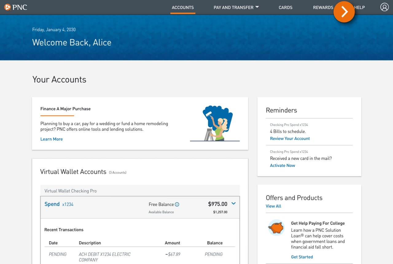 Screenshot of the Accounts landing page.​