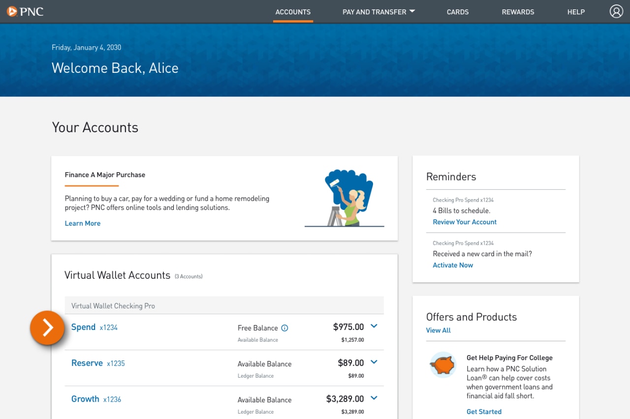 Screenshot of the Accounts landing page.​
