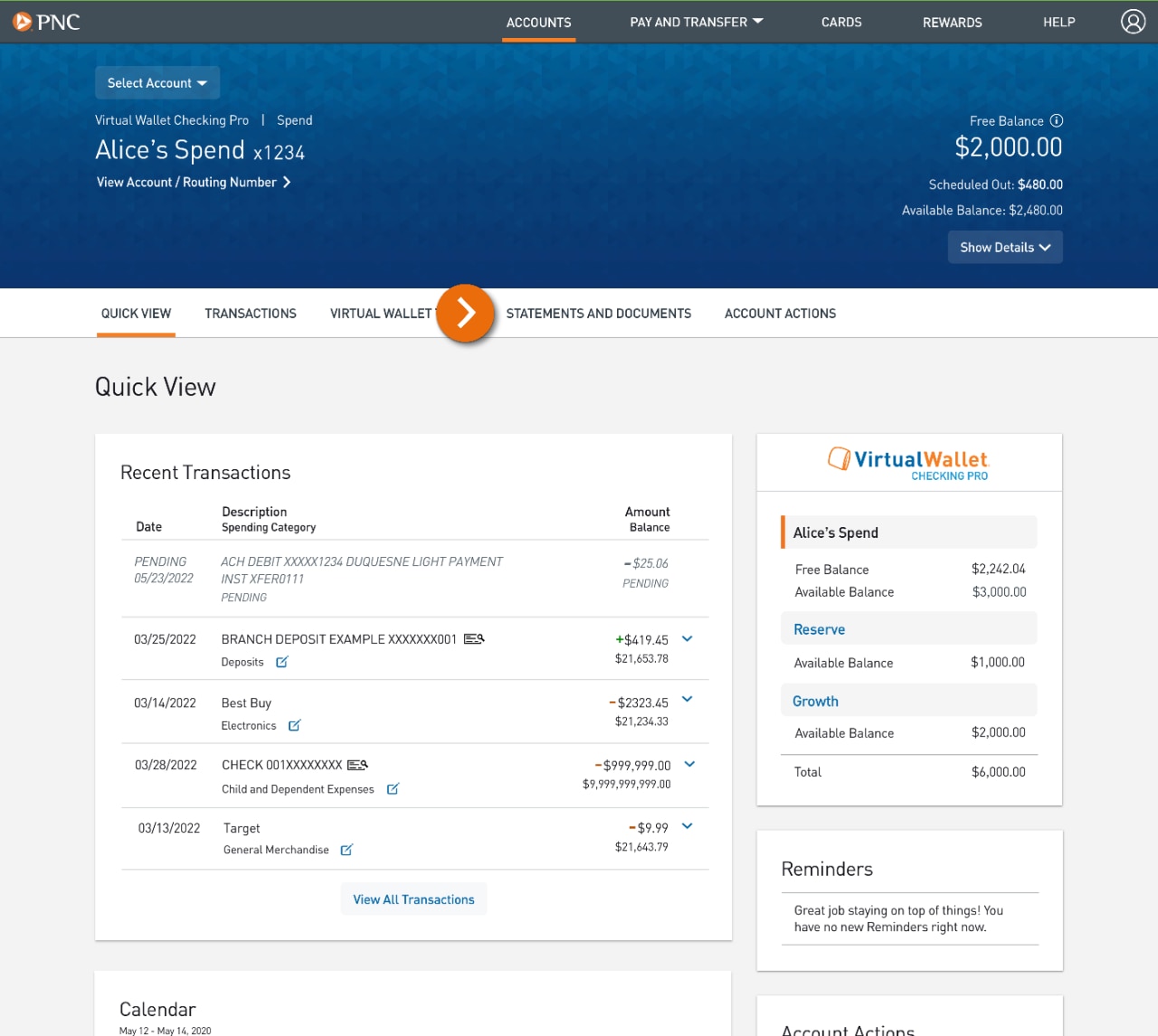 Screenshot of the Accounts landing page.​