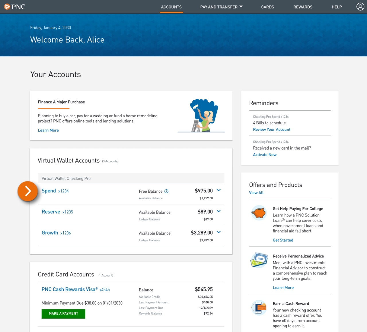 Screenshot of the Accounts landing page.​