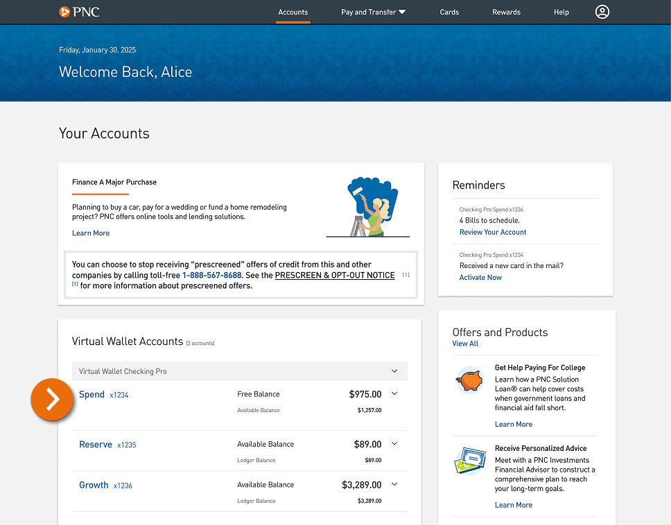 Screenshot of the Accounts landing page.​
