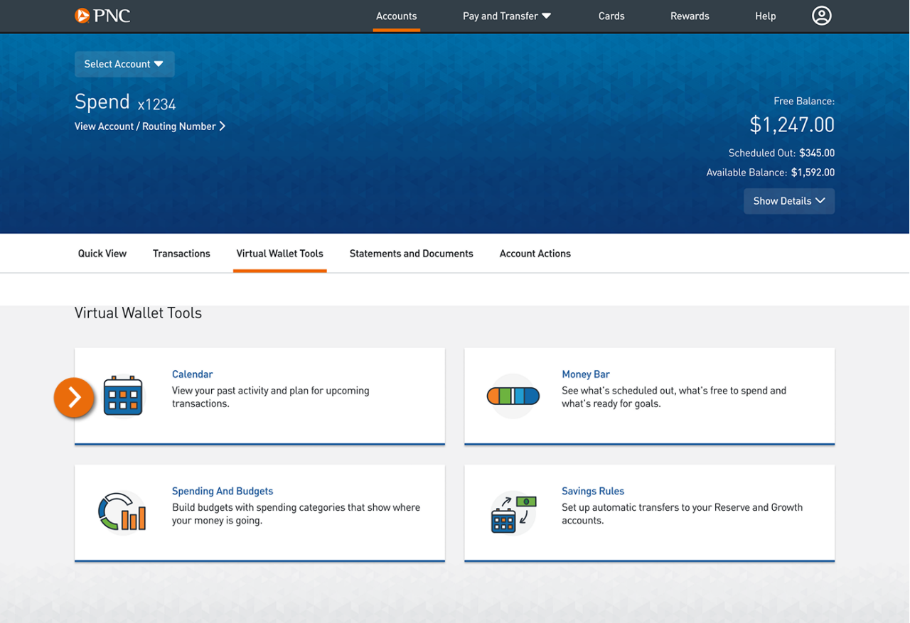 Screenshot of the Virtual Wallet Tools page.