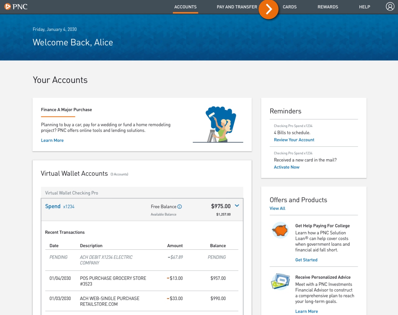 Screenshot of the Account landing page