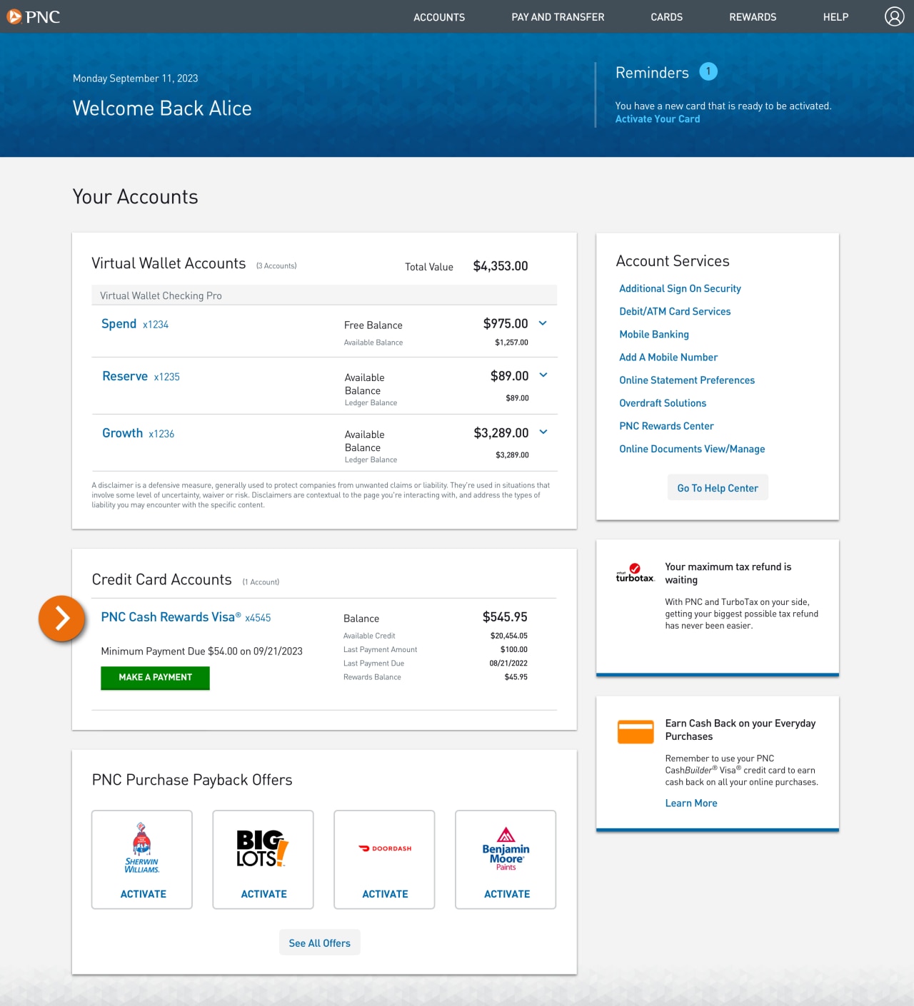 Screenshot of the Accounts landing page.​