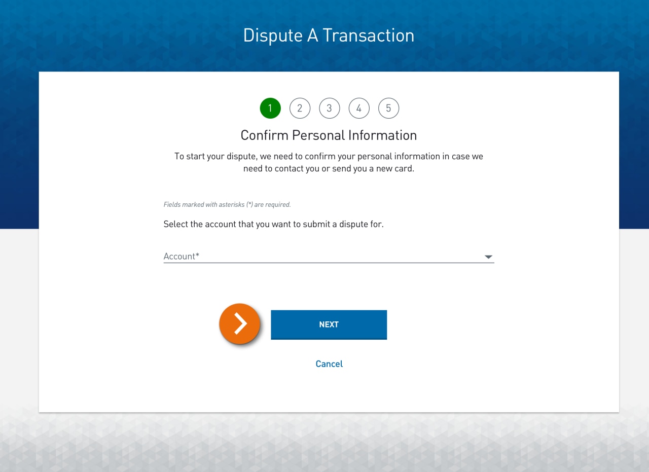 Screenshot of step 1 of dispute a transaction​