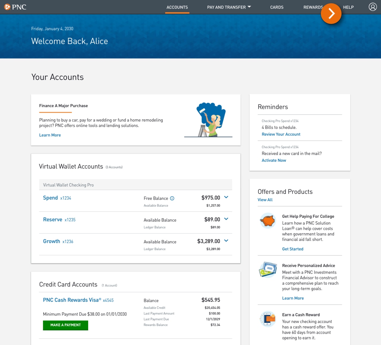 Screenshot of the Accounts landing page.​
