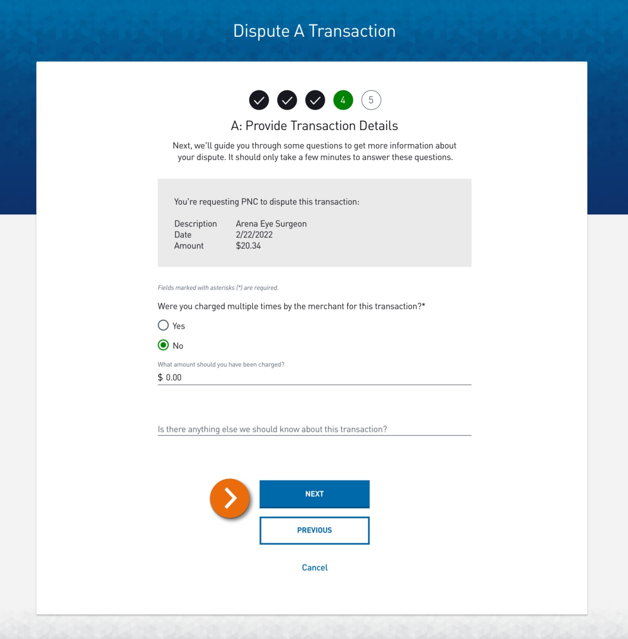 Screenshot of step 4 of dispute a transaction​