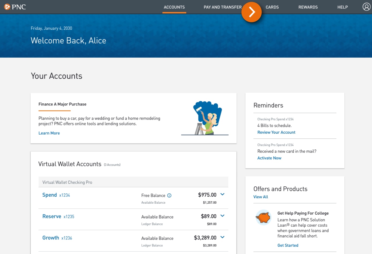 Screenshot of the Accounts landing page.​