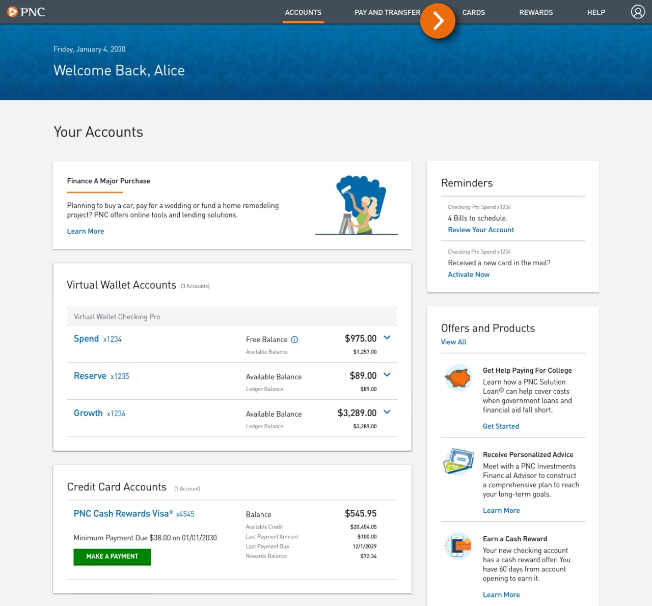 Screenshot of the Accounts landing page.​