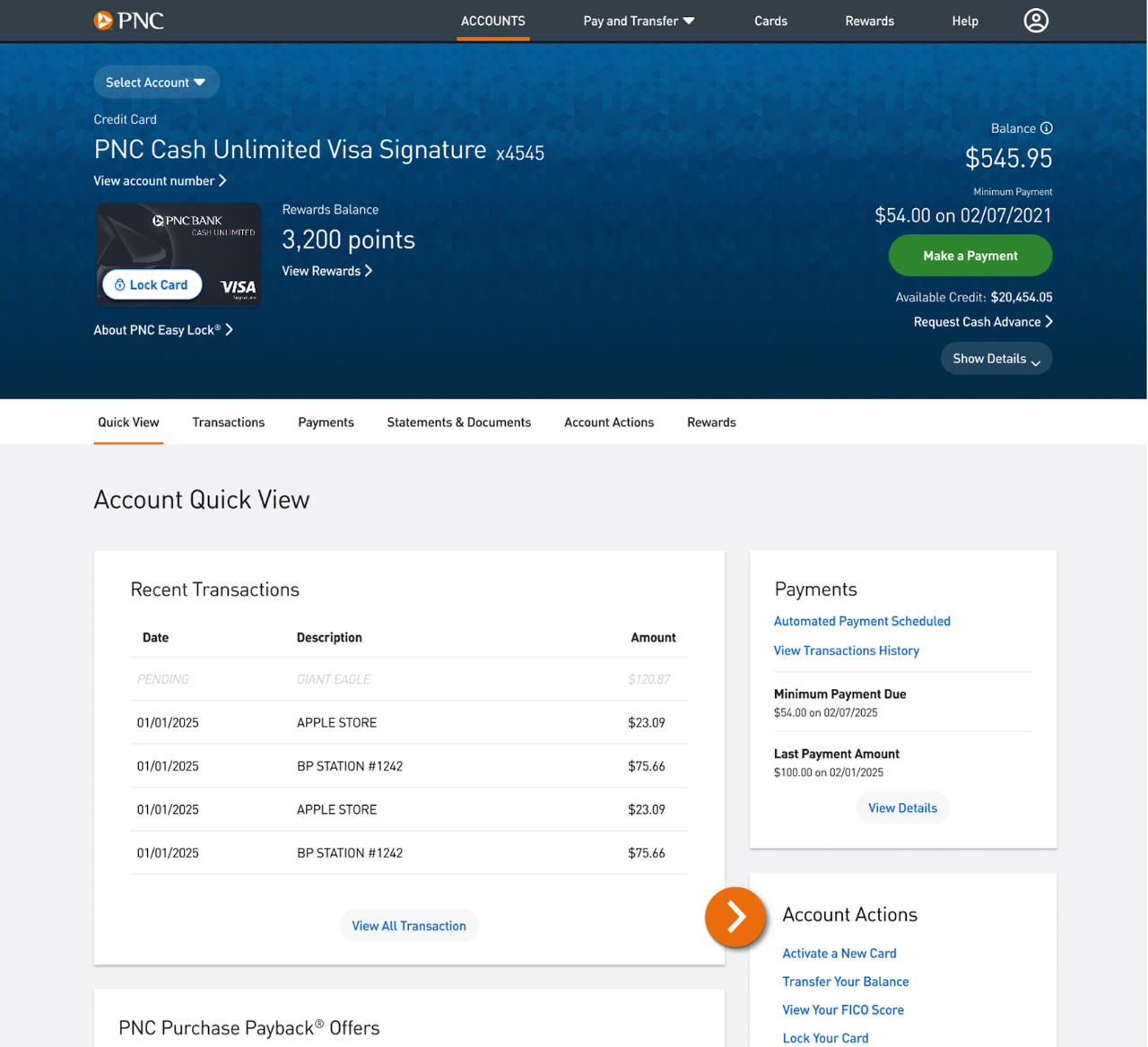 Screenshot of Account Quick View, where "Account Actions" can be reached.