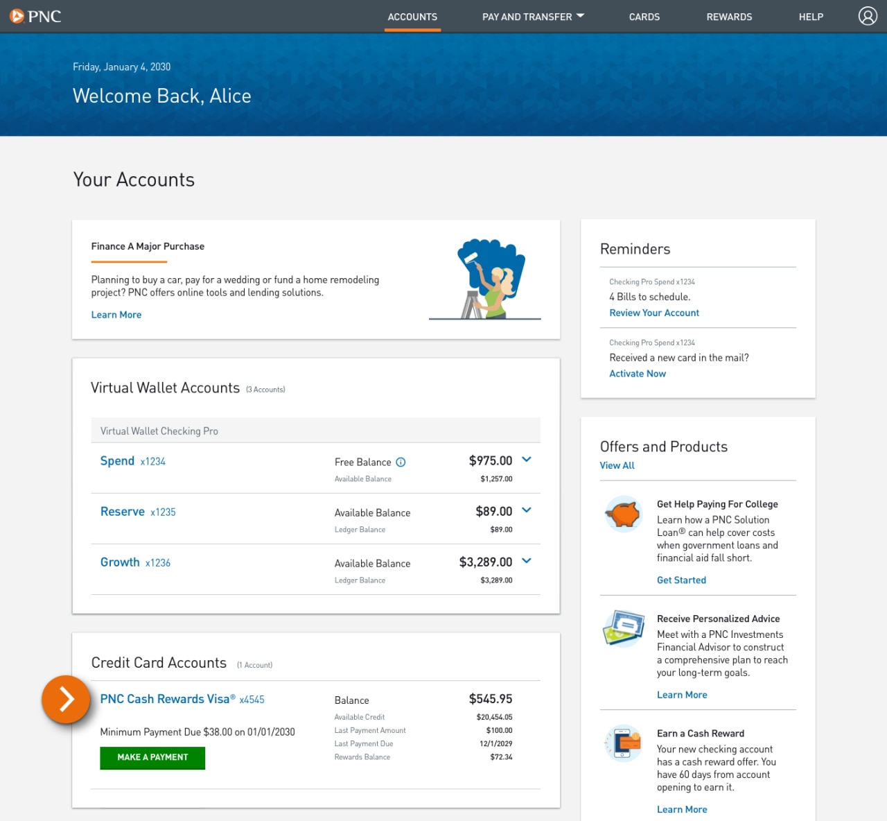 Screenshot of the Accounts landing page.​