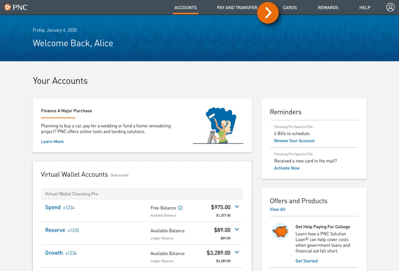 Screenshot of the Accounts landing page.​