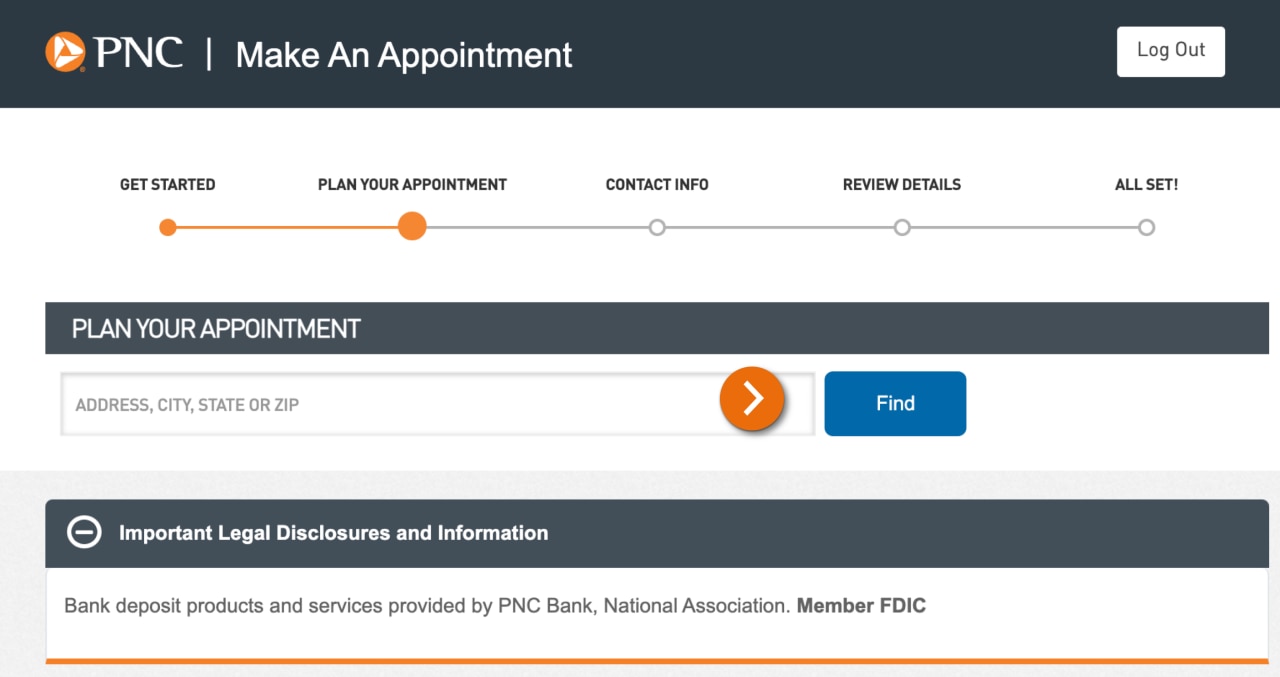 Screenshot of the Plan Your Appointment page.
