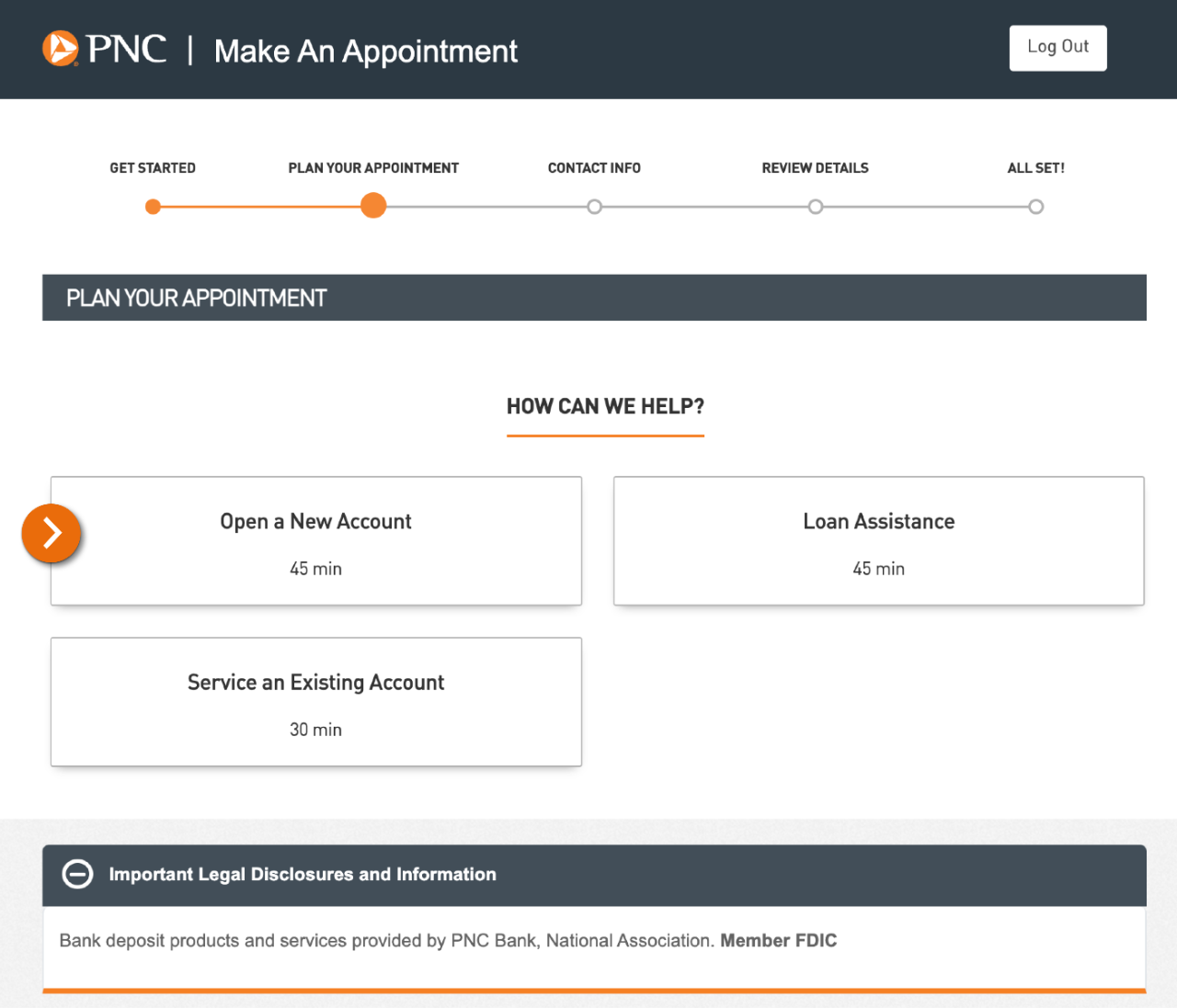 Screenshot of the Make An Appointment page.