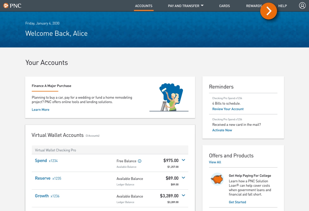 Screenshot of the Accounts landing page.