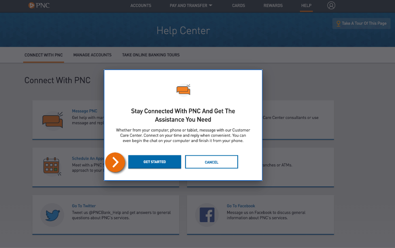 Screenshot of the Message PNC pop-up.