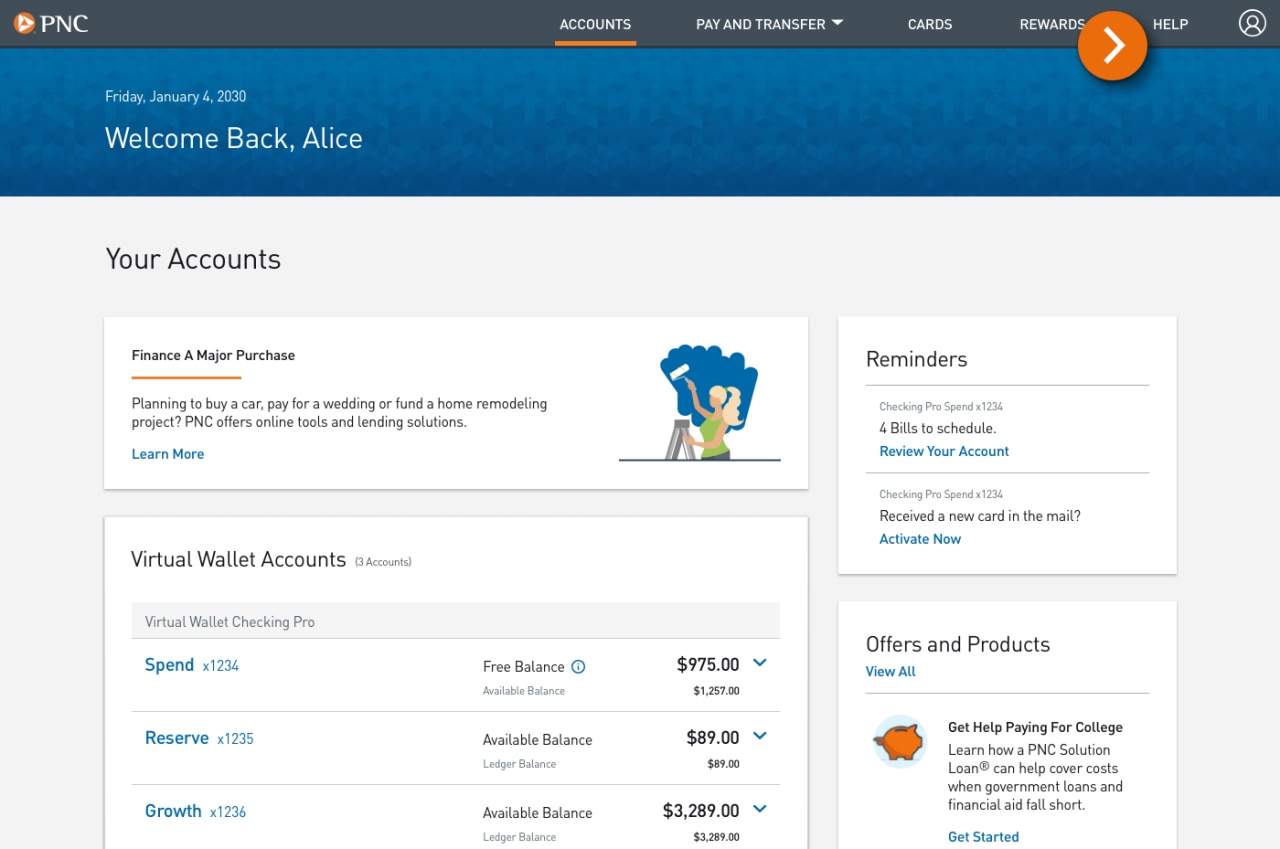 Screenshot of the Accounts landing page.​