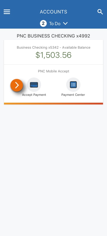 Image of the Business Checking main account view in the PNC Mobile App