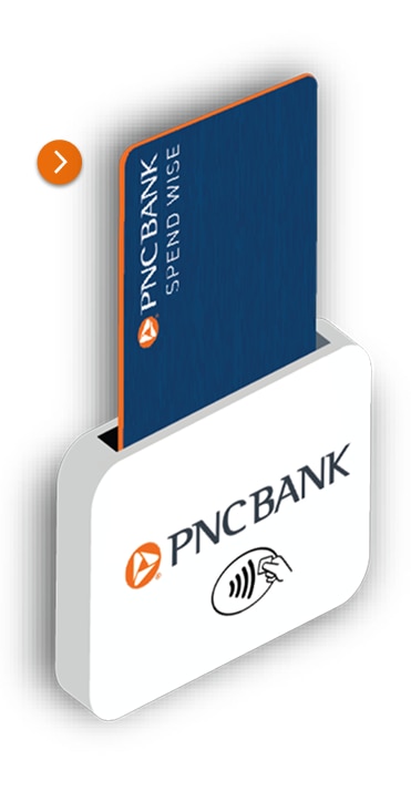 Image of the processing screen in the PNC Mobile App that appears once the card is dipped or swiped and an image of a card being dipped in a card reader​
