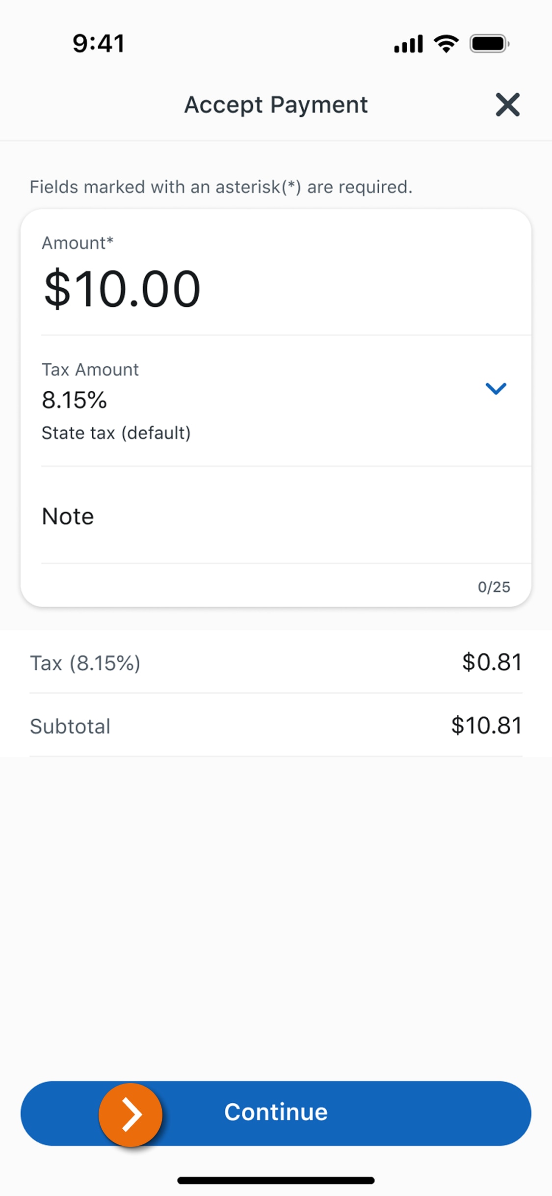Image of the Accept Payment view in the PNC Mobile App with fields to input the transaction amount​
