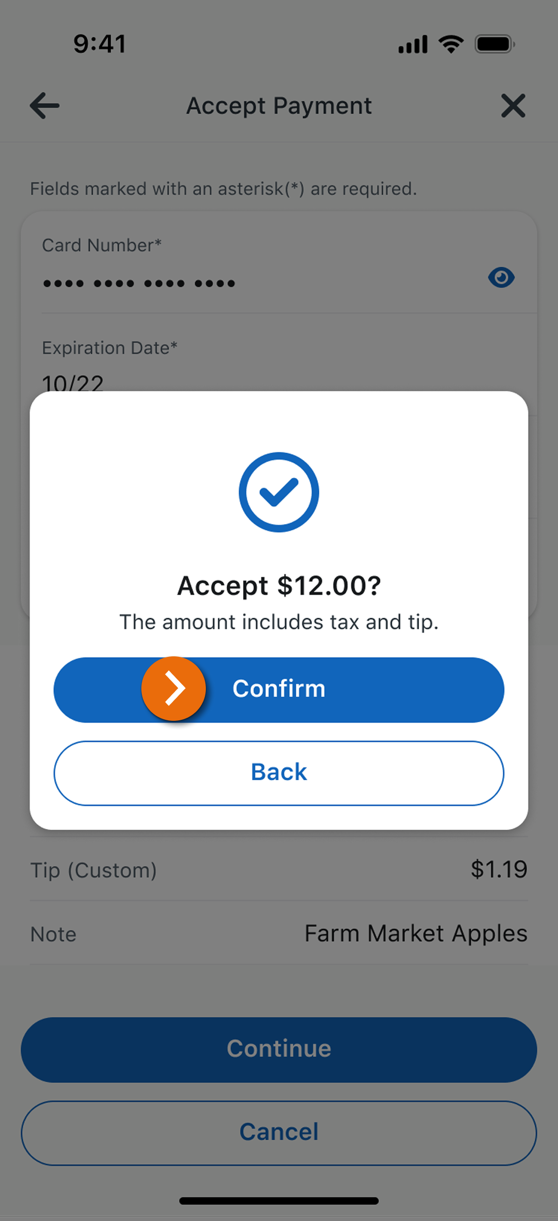 Image of the Card Details view with the Confirm Payment modal in the PNC Mobile App.