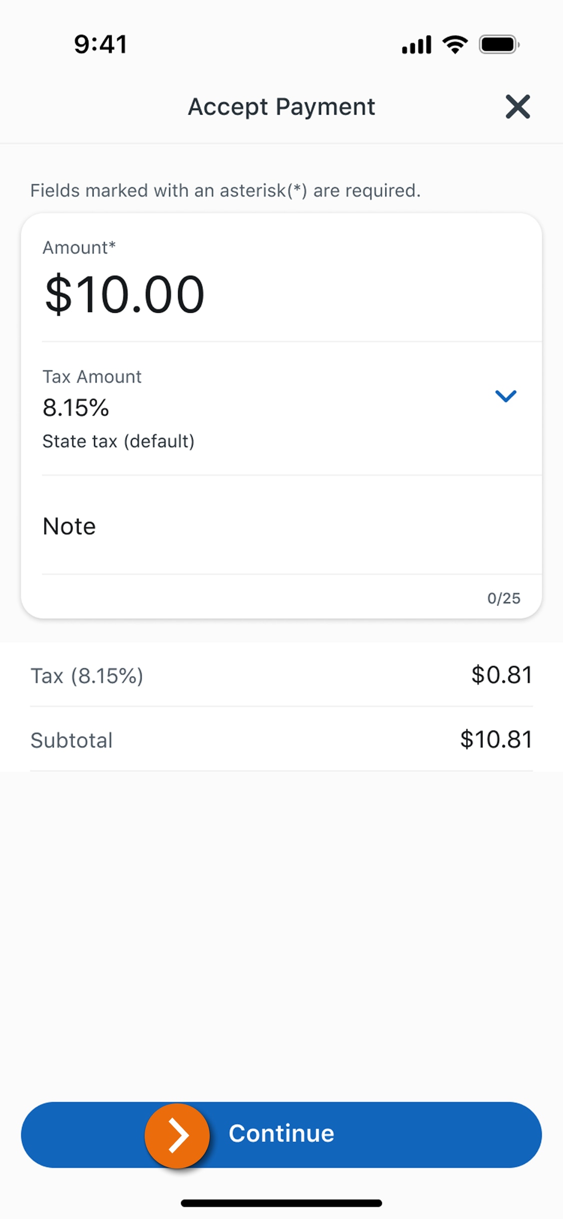 Image of the Accept Payment view in the PNC Mobile App with fields to input the transaction amount