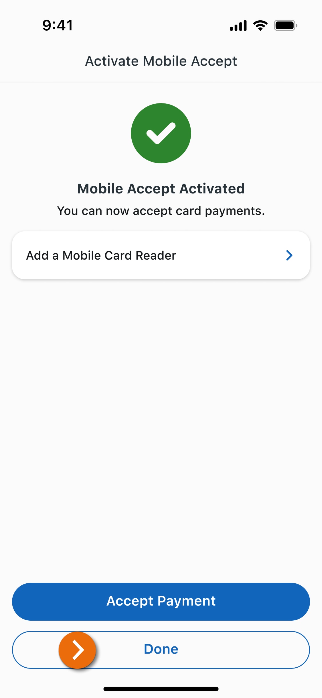 Image of the page confirming PNC Mobile Accept activation is complete in the PNC Mobile App