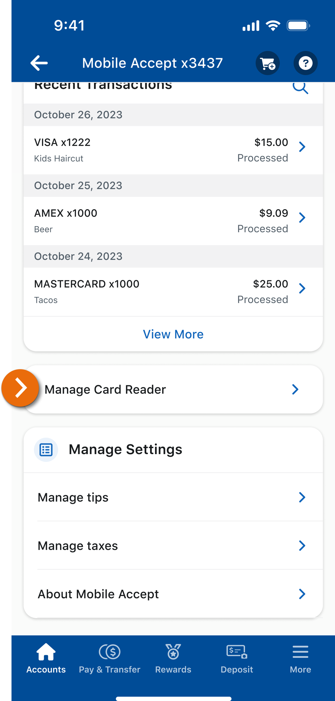 Image of the Business Checking main account view in the PNC Mobile App.