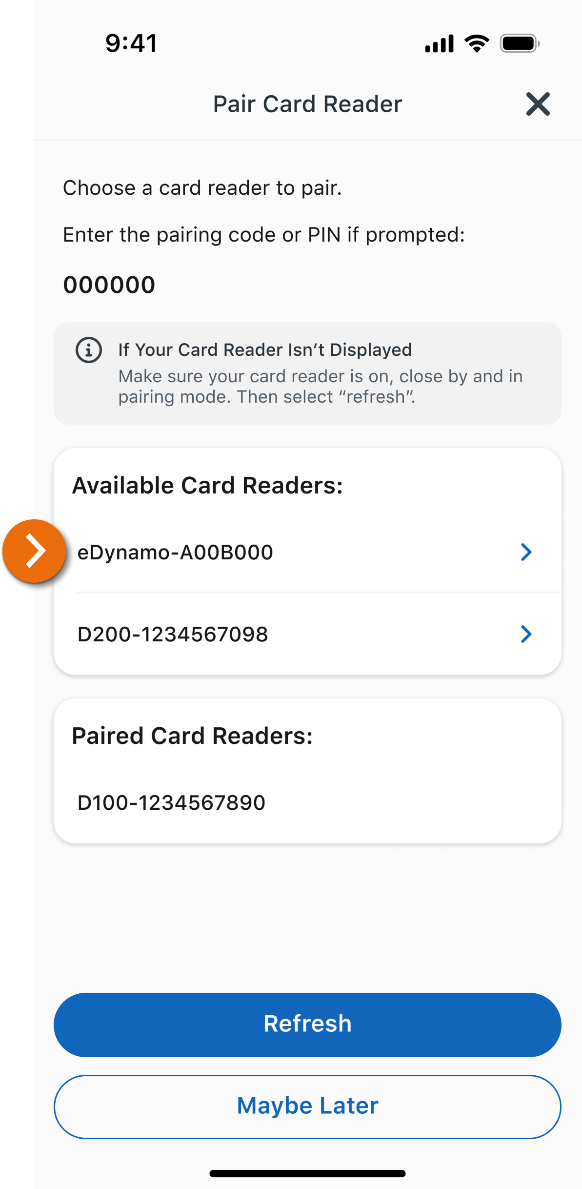 mage of the Pair New Card Reader view in the PNC Mobile App. ​
