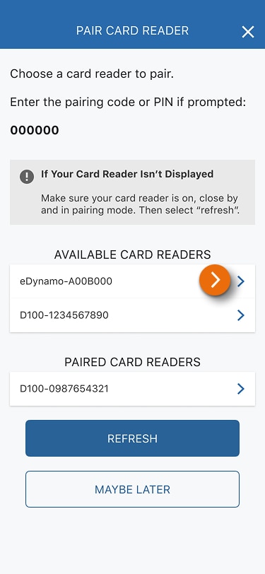 mage of the Pair New Card Reader view in the PNC Mobile App. ​