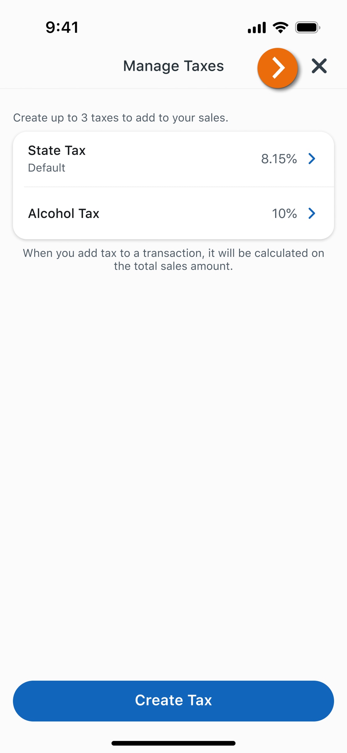 Image of the Manage Taxes view in the PNC Mobile App. 