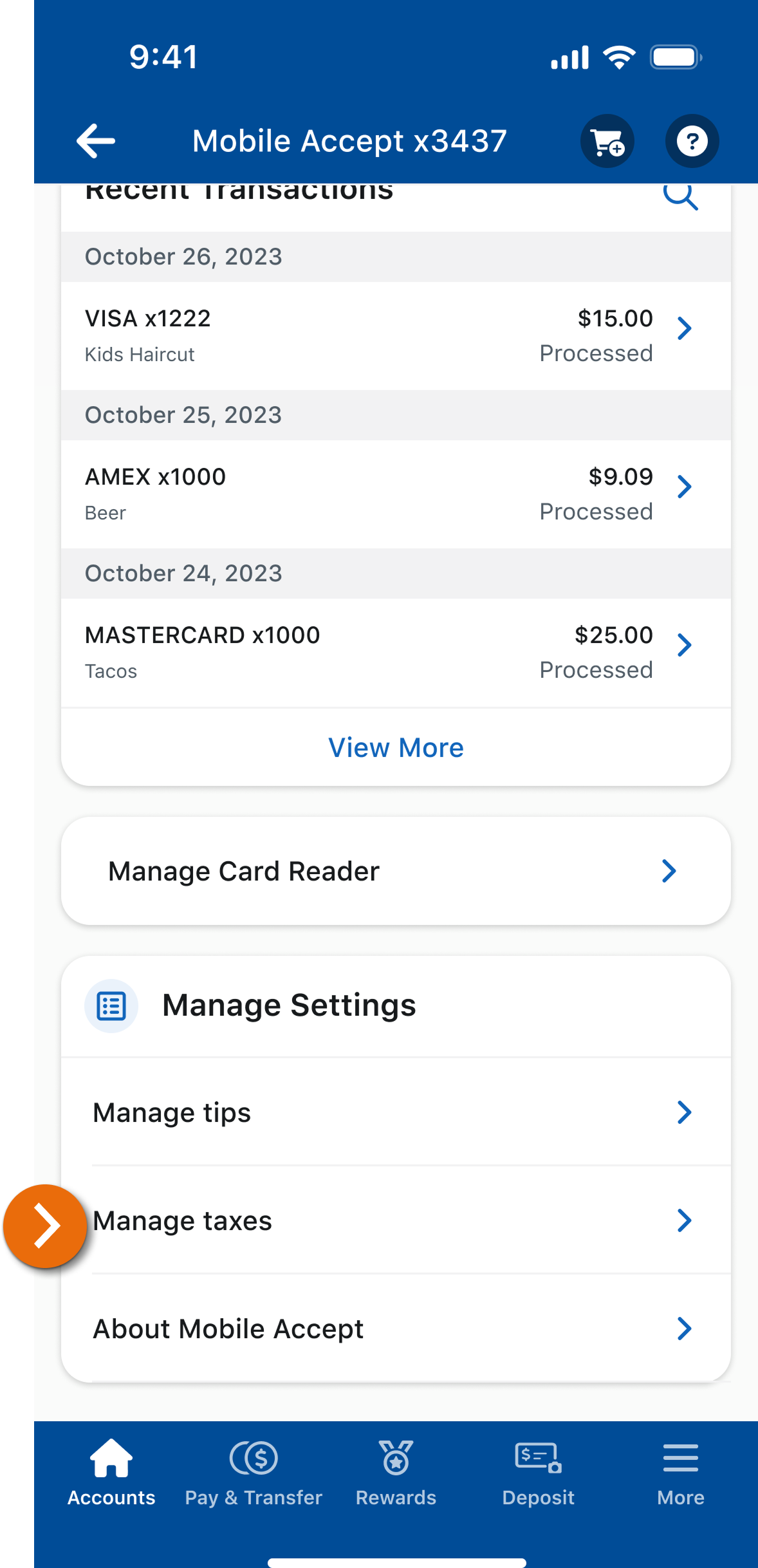 Image of the Settings view in the PNC Mobile App. 
