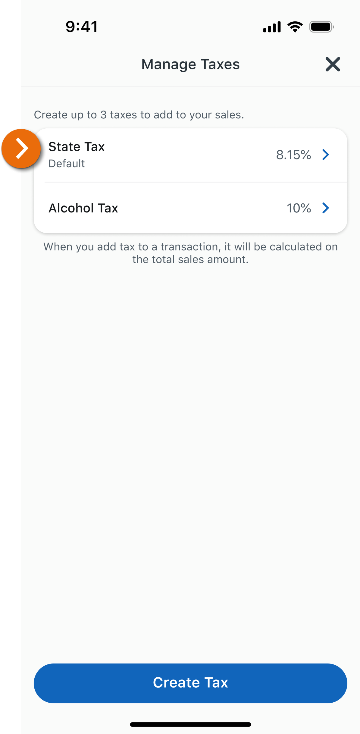 Image of the Manage Taxes view in the PNC Mobile App.