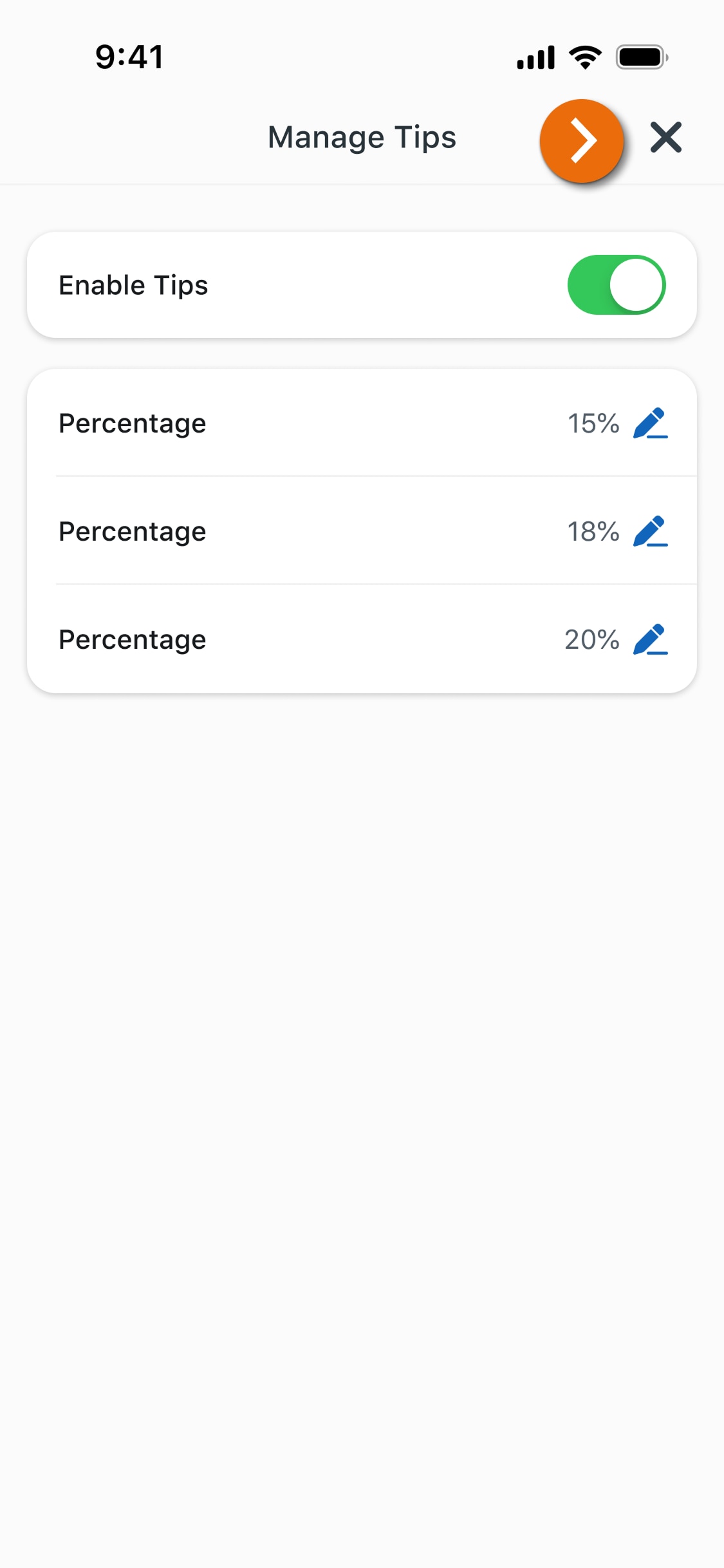 Image of the Manage Tips view in the PNC Mobile App. 