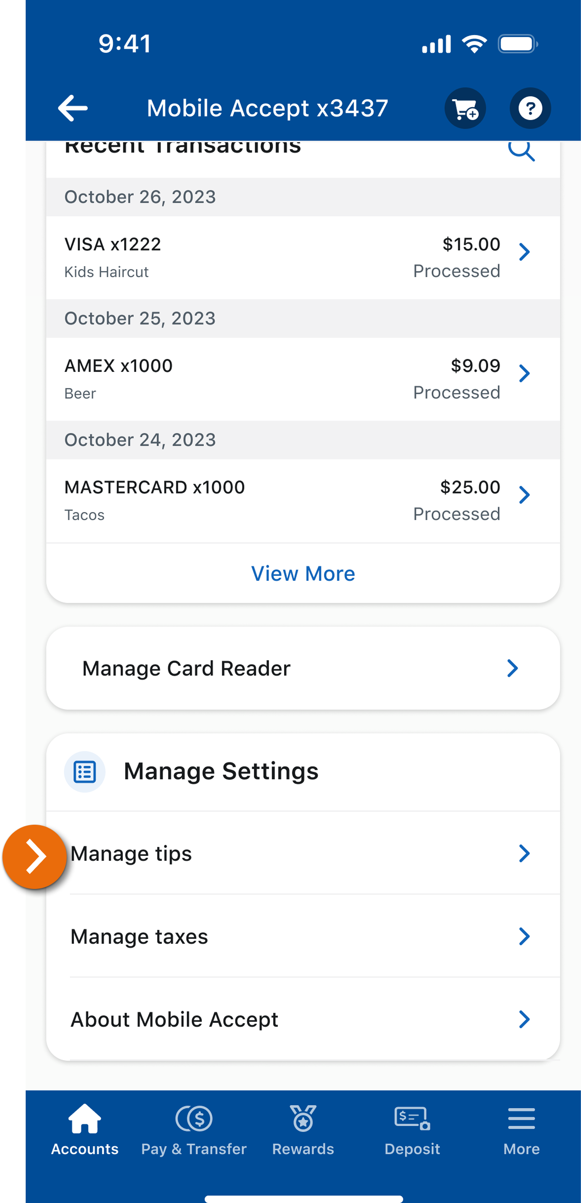 Image of the Settings view in the PNC Mobile App. 